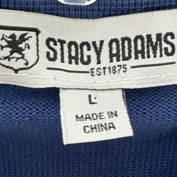 Stacy Adams Mens Knit Button Shirt LGE Blue White Vertical Striped Retro Polo - Picture 4 of 8